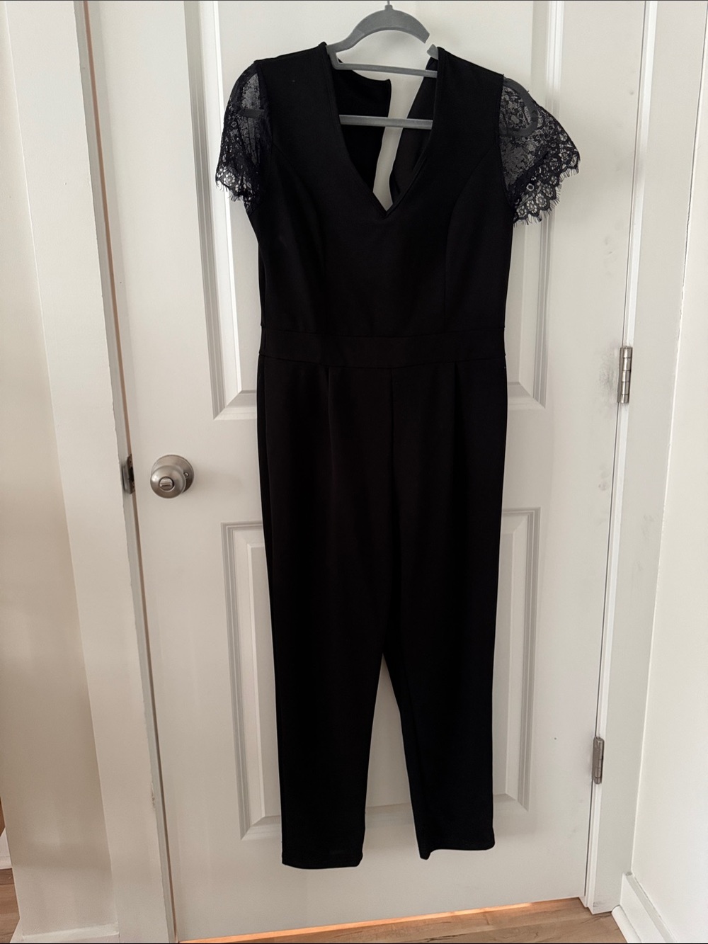 Source Unknown Black Lace-Sleeve V-Neck Jumpsuit